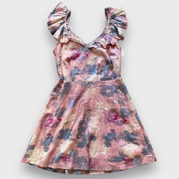 Wildfox NWOT Blair Deep V Ruffle Soft Abstract Watercolor Dress - M - Picture 3 of 12